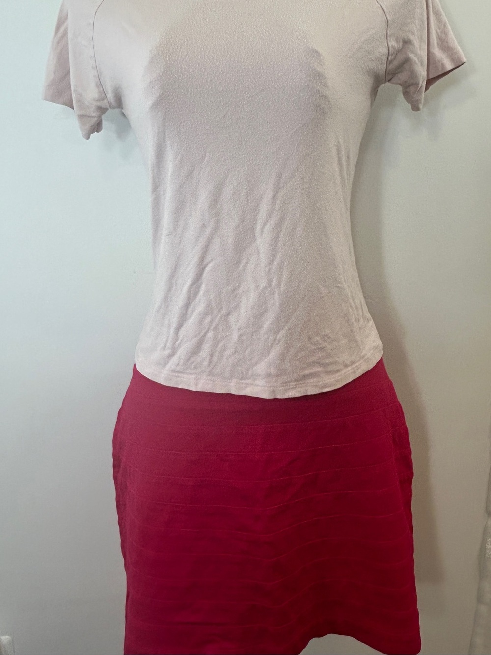 Express Women’s Pink A-Line Tiered Knit Skirt